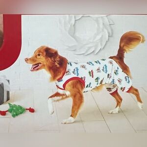 NWT Christmas Dog Pajamas with Fun Print Cars & Christmas trees Includes Toy